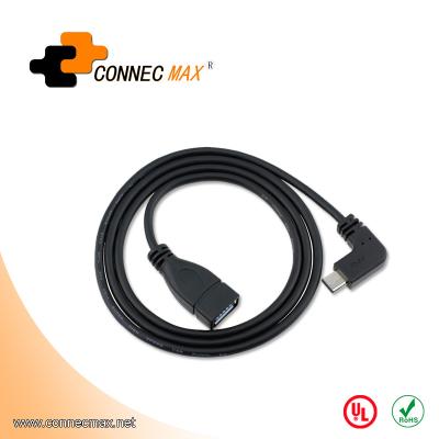 China USB 3.0 Cable 90 Degree Right Angle 3AM USB To USB C Black Data Cable for sale