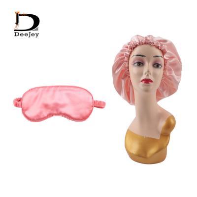 China Logo Print Sleeping Night Eyeshade Cover Satin Headband Double Layer Striped Hood For Women for sale