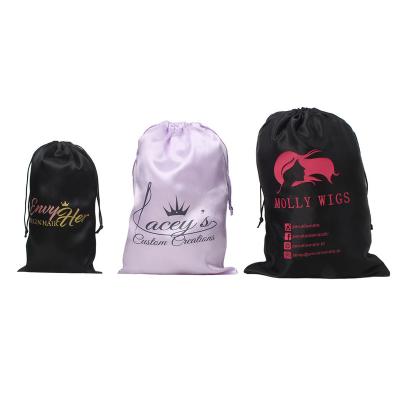 China Recyclable Custom Logo Brand Name Human Virgin Hair Extension Wig Packaging Bag Women Hair Bundles Silk Packaging Bag for sale