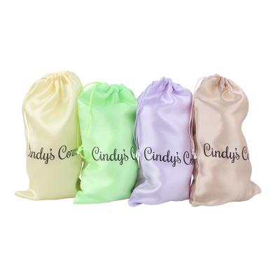 China Wholesale Recyclable Private Logo Satin Wig Package Bags For Hair Package Jewelry Shoes Satin Drawstring Bag Custom Logo for sale