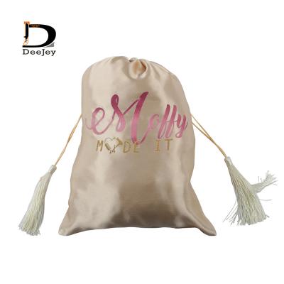 China Buying Hot Selling Customize Logo Satin Bags With Tassels For Hair Package Jewelry Shoes Satin Elastic Drawstring Bag for sale