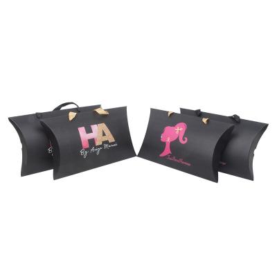 China Luxury Recycled Materials Hair Packaging Pillow Boxes For Wig Package Gift Black White Pink Or Shoes Custom Logo Four Colors Gold for sale