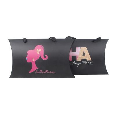 China Logo Customized Pillow Boxes Recyclable With Handle Packaging For Wig Pillow Shape Luxury Candy Box for sale