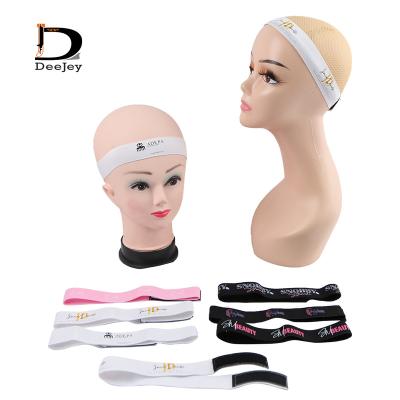 China Polyester All Over Logo Printing Adjustable Custom Elastic Hair Band For Women Hair Lace Band Cast Belt For Wigs for sale