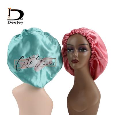 China Wholesale Custom Bonnet Striped With Designer Long Hair Bonnet de Logo Luxury Double Layer Silk for sale