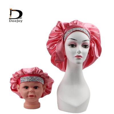 China Custom Logo Barrette Beanie with Designer Edge Band Bling Rhinestone Mommy and Me Double Layer Hood Beanies for sale