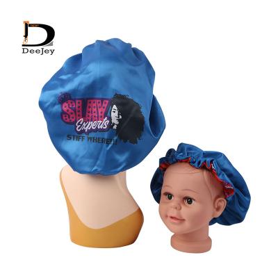 China Striped Customize Mommy and Me Luxury Satin Rose Satin Hood Designer Quality Silk Hair Bonnet Bonnet for sale