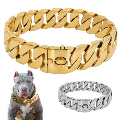 China Personalized PNB Strong Metal Dog Chain Collars Stainless Steel Pet Training Obstruction Collar For Large Bulldog Bulldog Mine Dogs Gold Silver Collar for sale