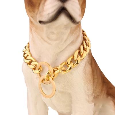 China Personalized Luxury Gold Silver Bulldog Doberm Dog Collars Metal Dog Chain Collars and Leash for sale