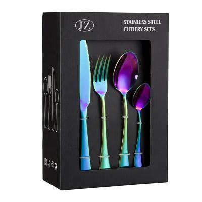 China Sustainable 16 Piece Cutlery Sets With PVD Coating, Spoon Fork Knife Stainless Flatware Sets With Color Box Packing For Wedding Party for sale