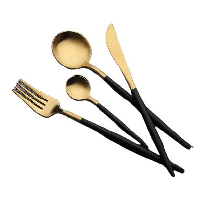 China Sustainable Luxury Stainless Steel SS304 Gold Black Cutlery Set Flatware Set Dinnerware Set for sale