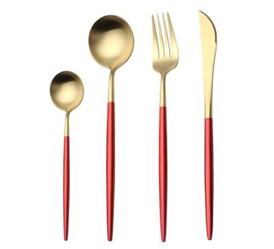 China Sustainable Luxury SS304 Stainless Steel Red Gold Cutlery Set Flatware Set Dinnerware Set for sale