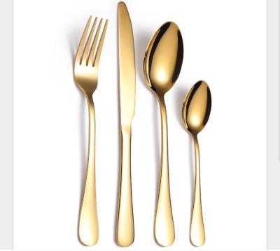 China Sustainable Gold color SS304 flatware sets dinner spoons forks and knife stainless steel cutlery sets for wedding restaurant hotel for sale