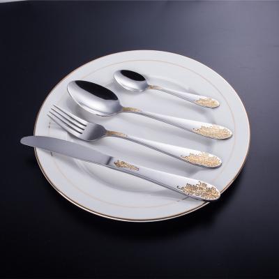 China Sustainable High Quality Gold Plated Handle Flatware Set, Elegant Cutlery Set For Gift Wedding Hotel Restaurant for sale