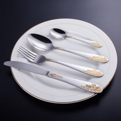 China Sustainable High Quality Cheap Restaurant Flatware Sets Gold Stainless Steel Cutlery Set For Wedding Party Gift for sale