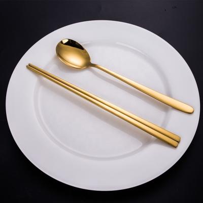 China Viable Korean Titanium Reusable Metal Chopsticks Spoon and Stainless Steel Chopsticks Spoon Custom Logo Set for sale