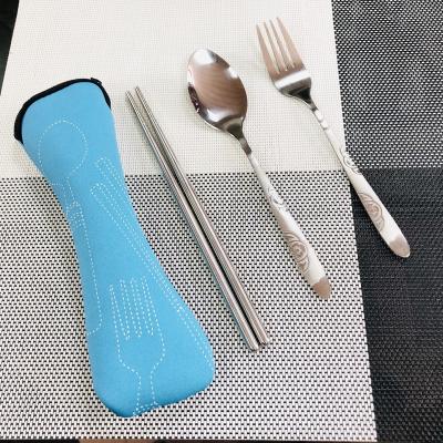 China Travel Viable Portable Cutlery Set Stainless Steel Fork Spoon Chopsticks Cutlery Set To Increase Camping Travel for sale