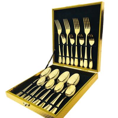 China Sustainable 16 Pcs Stainless Steel Cutlery Sets For Dining Room And Hotel With Wooden Box for sale