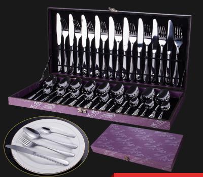 China 2020 viable hot sale 36pcs cutlery sets with wooden box packing and high polishing mirror for wedding gift party for sale