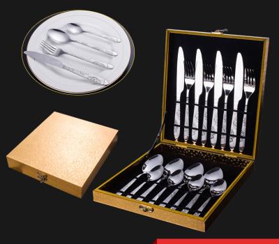 China Viable Cheap Butterfly 16pcs Handle Cutlery Sets With Beautiful Wooden Box For Hotel Wedding Party Gift for sale