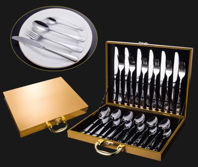 China Sustainable Western Stainless Steel Cutlery Sets With 24pcs Wooden Box And Low Price for sale