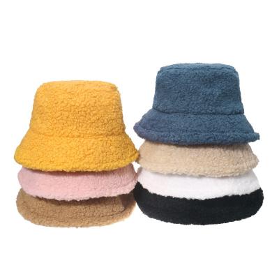 China Fashion Newcomers Lamb Wool Vintage 8 Colors Sherpa Hat Pure Color Blank Fuzzy Hat Womens Plush Bucket Custom Hat for sale