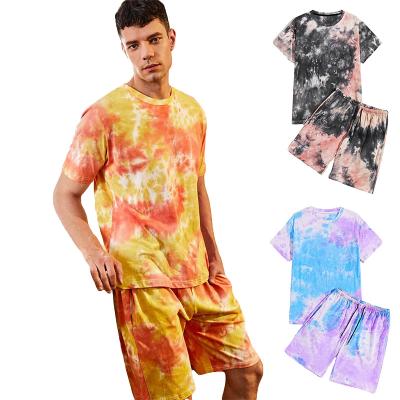 China 2022 Fashion QUICK DRY Men's Street Wear Tie Dye Fabric Casual Printing Shorts Pants Mens Summer Shorts Set For Men for sale