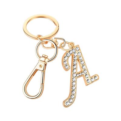 China Zinc Alloy Custom Key Chain Letters Gold Color Etc. Logo Metal Accessories 26 with Diamond Keyring Keychains for sale