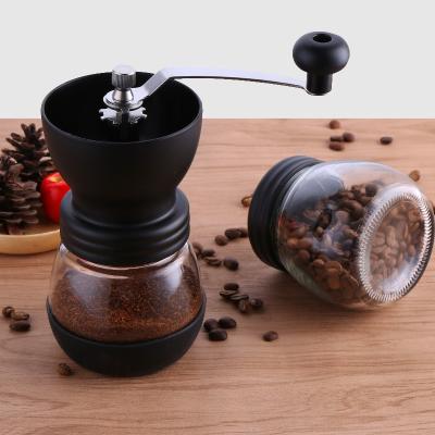 China Hotel Black Coffee Grinder Coffee Bean Grinder with Removable and Easy-to-Clean Crank Glass Bin for sale