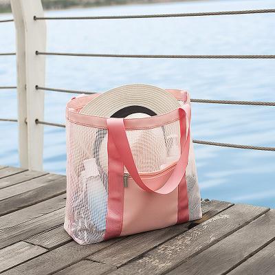 China 2021 Large Capacity Custom Travel Waterproof Foldable PU Reusable Luxury Bag Outdoor Zipper Pocket Mesh Beach Bag With Packing for sale