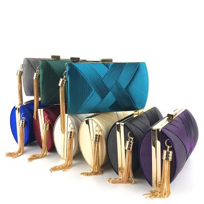 China Waterproof /Easy To Wear Ready To Ship Bridal Wedding Purses With Tassel Dangle Women's Evening Clutch Bags Silk Satin Party Handbags for sale