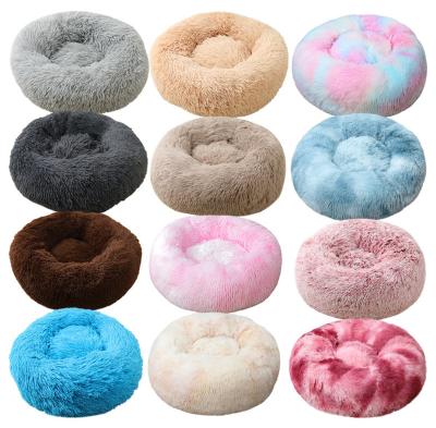 China Hot Selling Eco-friendly Cat Cozy Cuddler Calming Luxury Pet Beds Donut Dog Bed Round Mat for sale