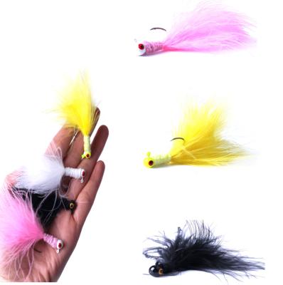 China High Quality Jig Head Sunfish Fly Hooks Jig Fishing Metal+Feather Fly Hook With Feather for sale