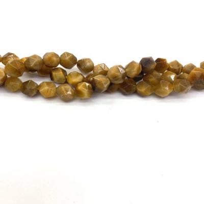 China Beads Strand 8 mm Gold Tiger Eye Natural Semi-Precious Stones Dyed Faceted Polygonal Cut Beads For Jewelry Making for sale