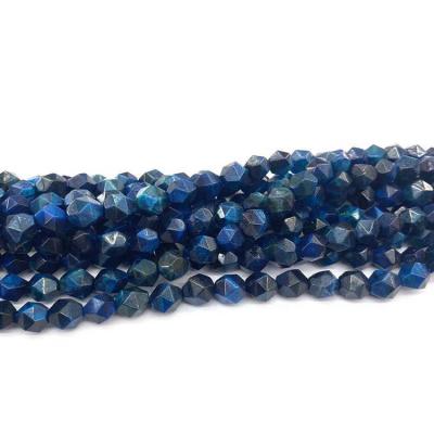 China Beads Strands Tiger Eye Natural Semi Precious Stones 8 Mm Sapphire Dyed Faceted Polygonal Cut Beads For Jewelry Making for sale