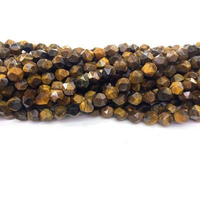 China Beads Strand 8 Mm Yellow Tiger Eye Natural Semi-Precious Stones Dyed Faceted Polygonal Cut Beads For Jewelry Making for sale