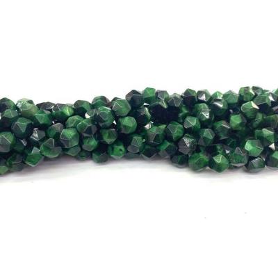 China Beads Strand Tiger Eye Natural Semi-Precious Stones 8 Mm Dyed Green Faceted Polygonal Cut Beads For Jewelry Making for sale