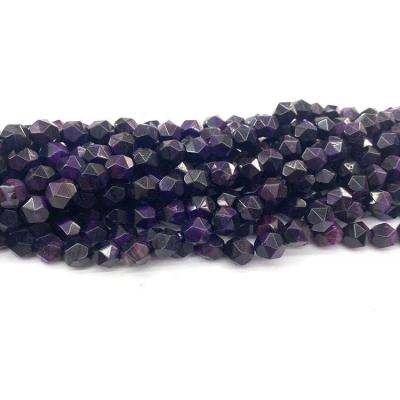 China Beads Strands Tiger Eye Natural Semi-Precious Stones 8 Mm Purple Dyed Faceted Polygonal Cut Beads For Jewelry Making for sale