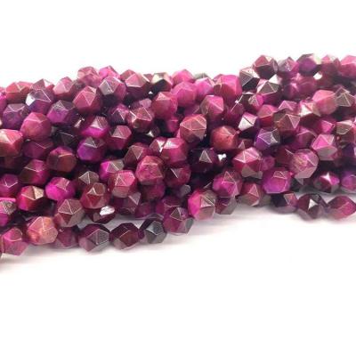 China Beads Strand Tiger Eye Natural Semi Precious Stones 8 Mm Rose Red Dyed Faceted Polygonal Cut Beads For Jewelry Making for sale