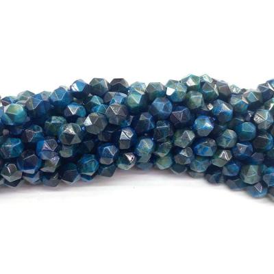 China 8mm Peacock Blue Bracelet Wholesale Tiger Eye Natural Semi Precious Stones Dyed Faceted Polygonal Cut Beads For Jewelry Making for sale