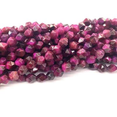 China Bracelet Wholesale Tiger Eye Natural Semi Precious Stones 8 Mm Rose Red Dyed Faceted Polygonal Cut Beads For Jewelry Making for sale