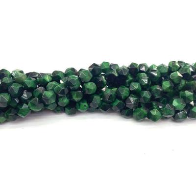 China Bracelet Wholesale Tiger Eye Natural Semi Precious Stones 8mm Dyed Green Faceted Polygonal Cut Beads For Jewelry Making for sale