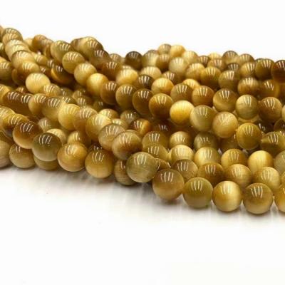 China High Quality Loose Round Natural Stone Gold 6/8/10/12/14mm Tiger Eye Beads ForJewelry Bracelet Wholesale Pietersite Making for sale