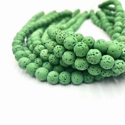 China High Quality Loose Smooth Round Lava Stone Bead Strand 8mm/10mm/12mm/14mm Bead Emerald Green Lava Bracelet for sale