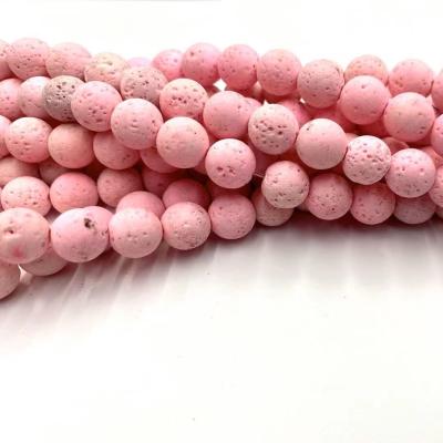 China Light Pink High Quality Loose Smooth Round Lava Stone 6mm/8mm/10mm Bead Strand Bead Strand Bracelet for sale