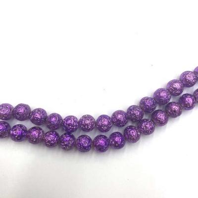 China DIY Plated Natural Stone Round Beads Paint Stonebead Purple Volcanic Lava For Jewelry Making for sale