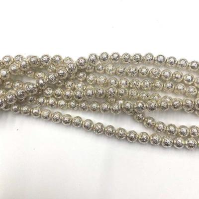 China DIY Plated Natural Stone Round Beads Bright Silver Gold Plating Stonebead Volcanic Lava For Jewelry Making for sale