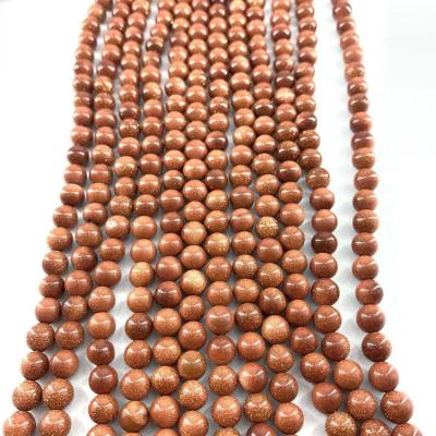 China Wholesale High Quality Natural Sand Stone 6/8/10/12mm Gold Beads Bracelet Round Stone Bead For DIY Jewelry Making for sale