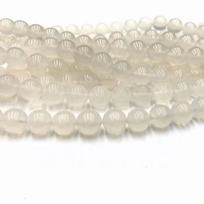 China Bracelet natural white agate stone beads loose round 6/8/10mm natural smooth white beads for bracelet diy for sale