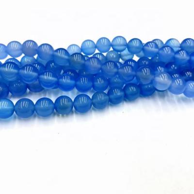 China Bracelet natural blue agate stone beads loose round 6/8/10mm natural smooth beads blue agate for diy bracelet for sale